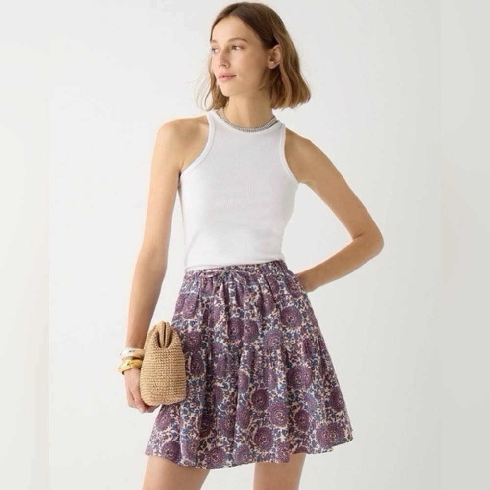J.Crew Tiered Mini Skirt in Floral Bouquet Paisley Linen